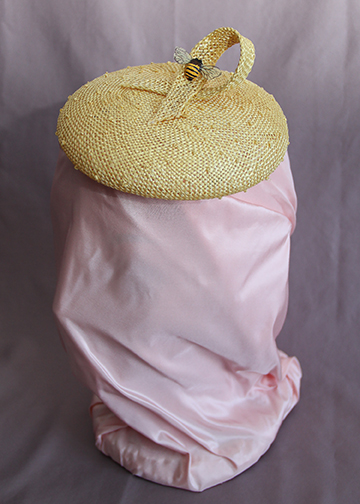 Yellow straw fascinator with vintage bee