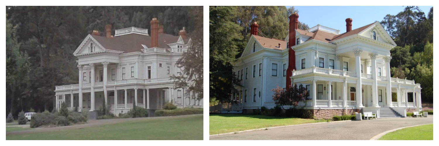 6) Phantasm (1979) : You might actually recognize this property from more than just "Phantasm;" it's been featured in the films "Burnt Offerings," "A View to a Kill," "So I Married an Axe Murderer" and Clint Eastwood's "True Crime." Known as the Dunsmuir-Hellman Historic Estate , their website describes it as a "37-room Neoclassical Revival Mansion set upon 50 acres of beautifully landscaped grounds." Built in 1899, the home had been bought and sold several times before ending up in the hands of the City of Oakland, California. The U.S. Department of the Interior has officially labeled the Dunsmuir-Hellman Mansion a National Historic Site and the City of Oakland has named both the mansion and Carriage House Oakland Historic Landmarks.