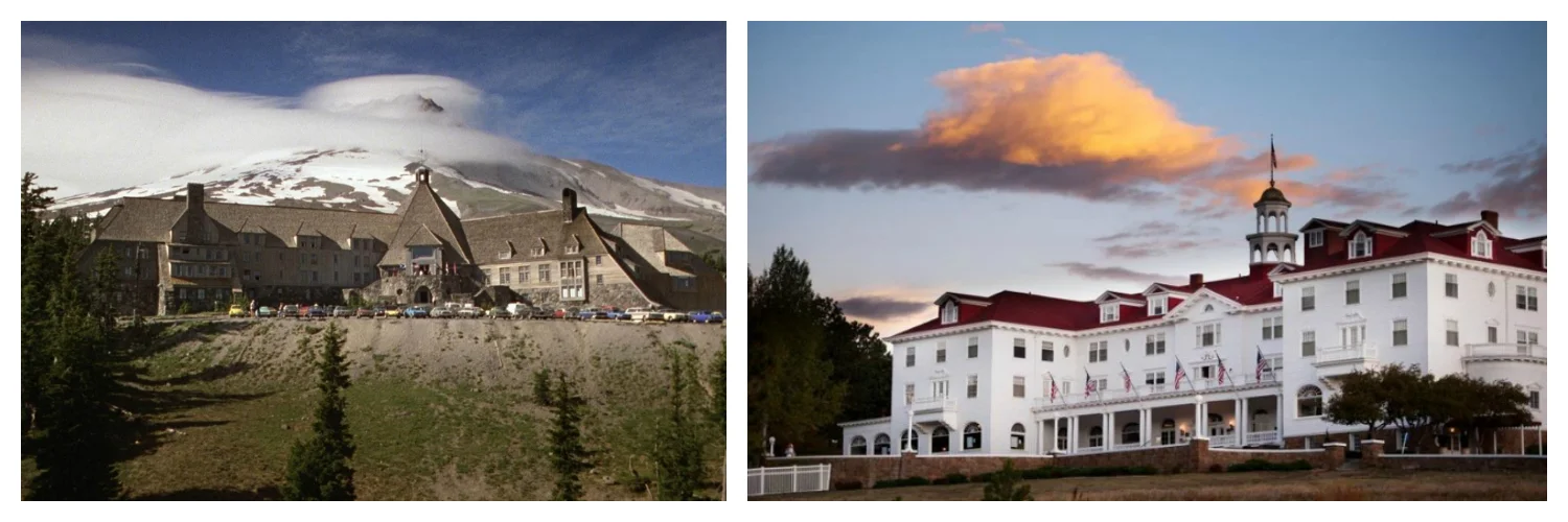 2) The Shining (1980) : Now we're getting into the best of the best. There is a common misconception about the hotel in this movie, which is often overlooked by horror fanatics and pop-culture junkies alike. While The Shining hotel itself is called The Overlook Hotel in the book and film, the exterior shots in the movie are actually the exterior of The Timberline Lodge , a Rustic Cascadian style ski resort mountain lodge in Mount Hood, Oregon. This is not the hotel that is pictured on the right because the "real" Overlook Hotel Stephen King wrote is based upon the 420 room Colonial Revival style Stanley Hotel in Estes Park, CO because that's where King actually wrote a majority of the book. The Stanley Hotel still stands and is active today, recently becoming a host for the University of Colorado's horror writing program . While King was extremely displeased by Stanley Kubrick's directorial decisions of the Shining, there's no denying that The Overlook/Stanley remain as one of the most prominent horror tourist attractions with a 24/7 stream of the film on a loop on every television in the hotel. The Stanley Hotel also hosts an annual Halloween party with a RedRum Mystery Dinner, Shining Ball and a Masquerade Party, all embracing the spookiness the film brought to the secluded mountain town.