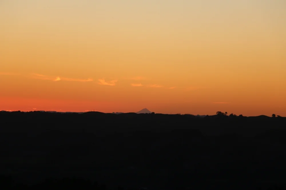 A sunset in winter with Mt Taranaki