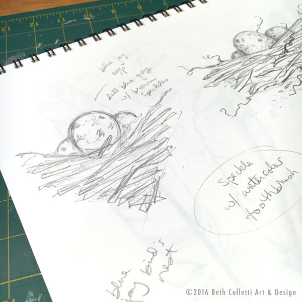 Some of the initial sketches I work up before choosing a final layout.