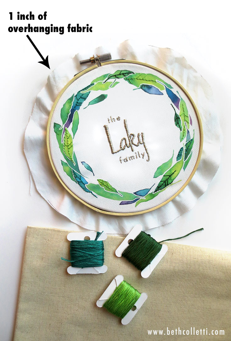 Help! How to finish embroidery hoop with too little edge fabric