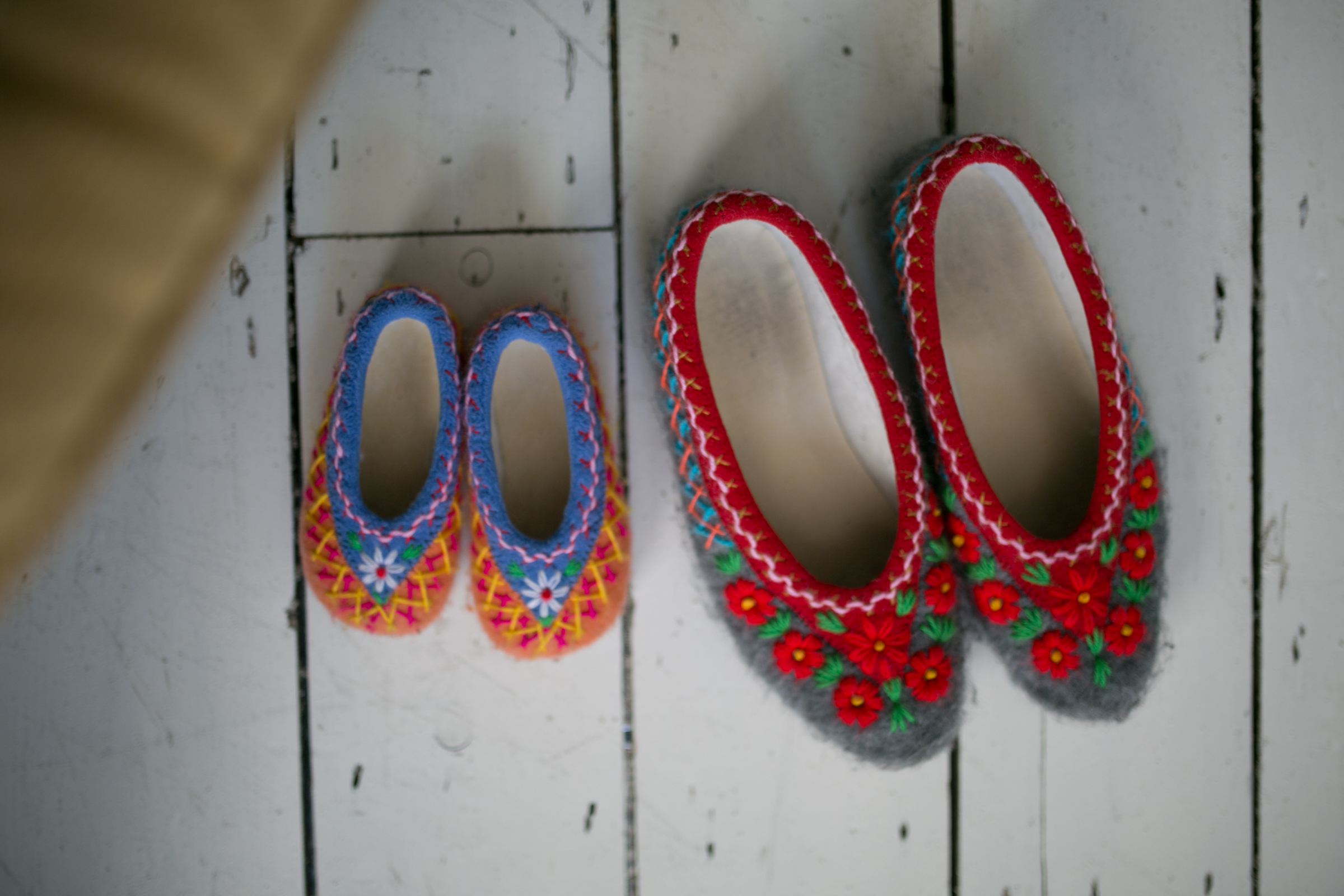 Vintage handmade wool folk slippers/socks/shoes with embroidery - Ruby Lane