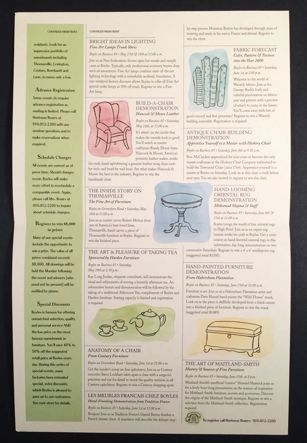  Direct Mail Calendar of Events, back  (plus, illustrations)  