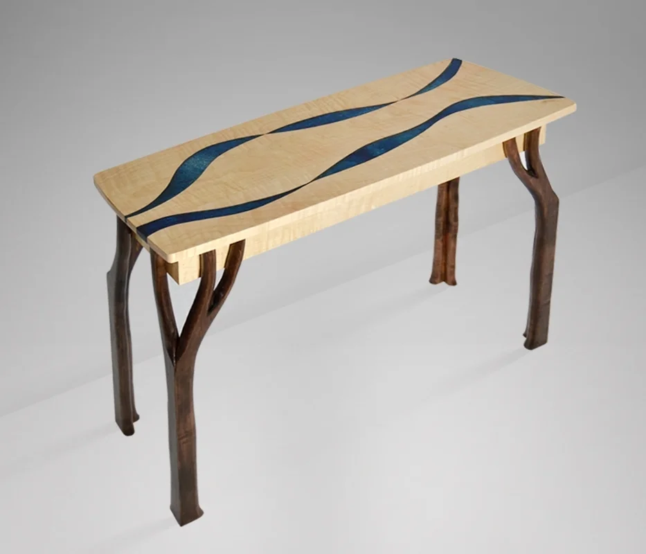 Hall table, curly maple, 36"x 14"x 30" high