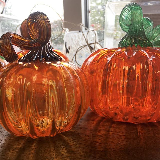 Happy 1st day of fall!  Come decorate with these hand blown glass pumpkins from Sally Denham! #shopgalleriariverside