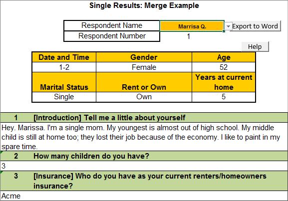 Single Respondent in Excel