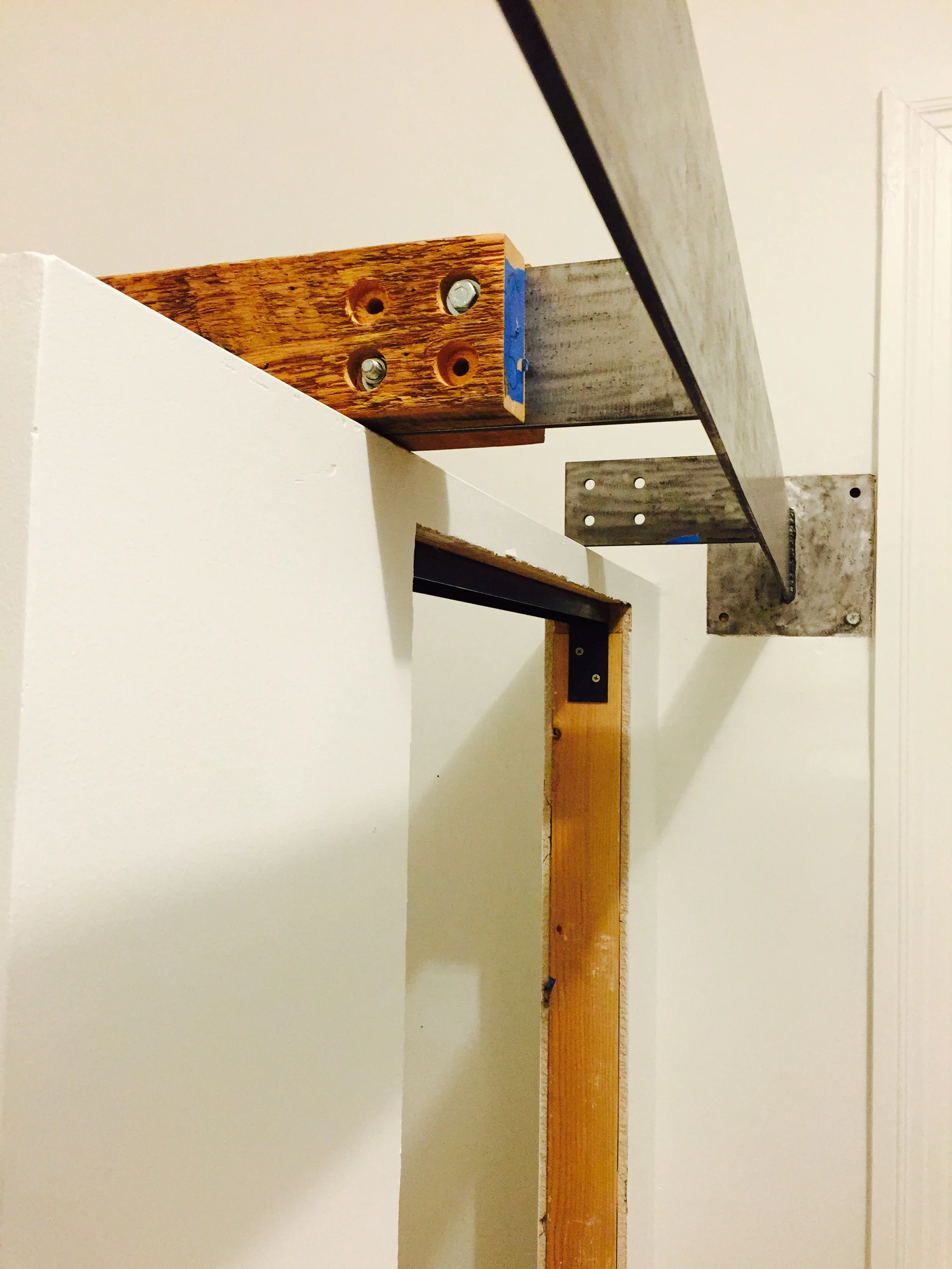 The steel beam in the bedroom.