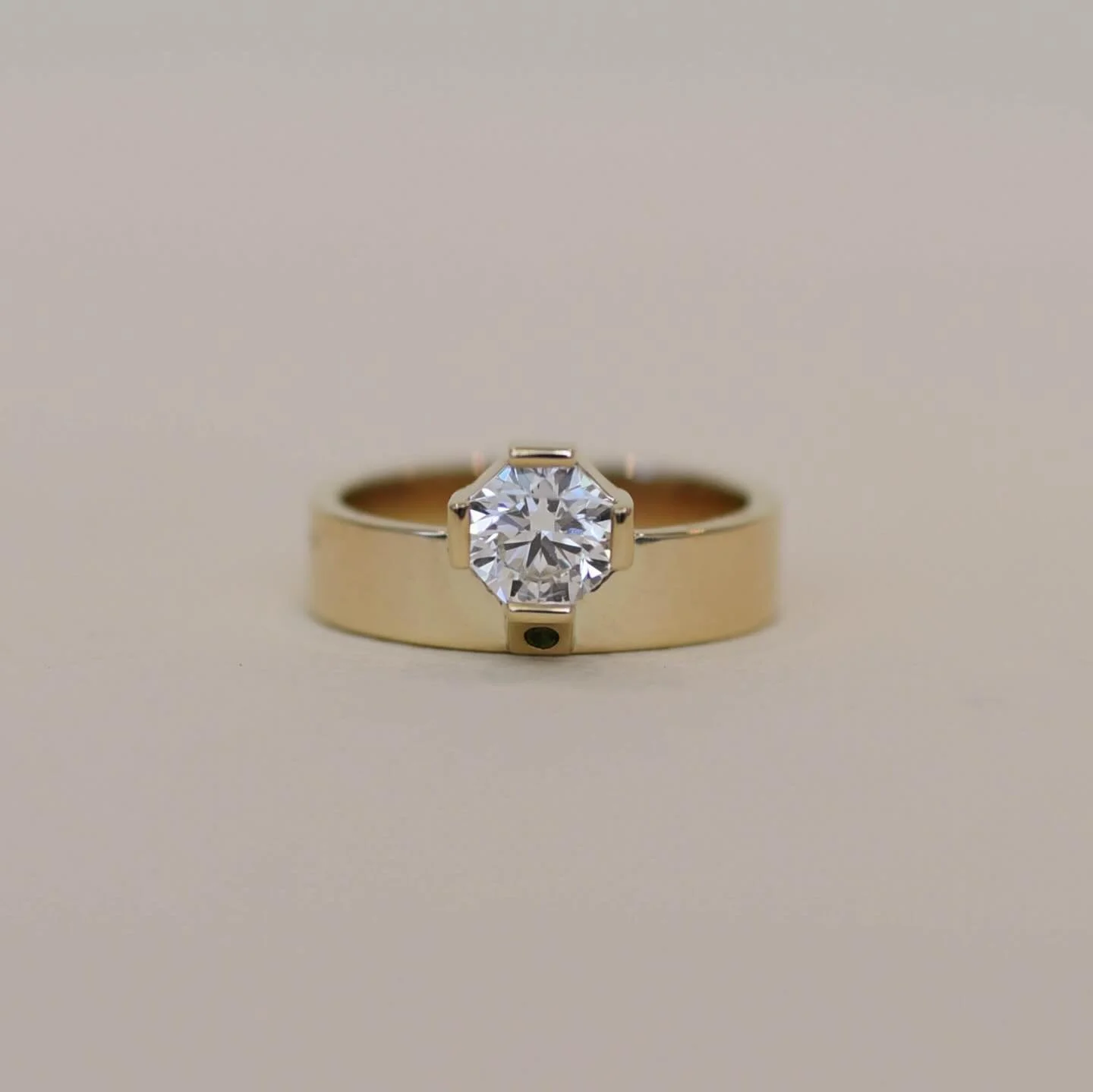 Engagement ring for Taylor, designed with meaningful details 💕 octagon center diamond and tourmaline accent stone. It&rsquo;s architectural, refined, and a little bit different! Congrats Jason and Taylor 🎉