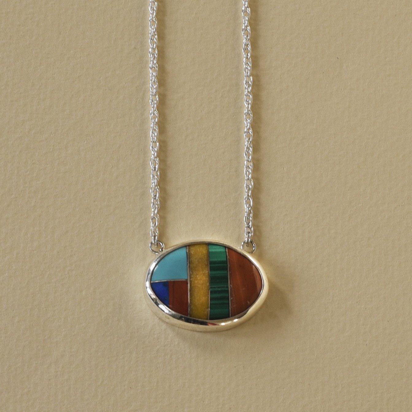 Inlaid Cabochon Sterling Necklace
