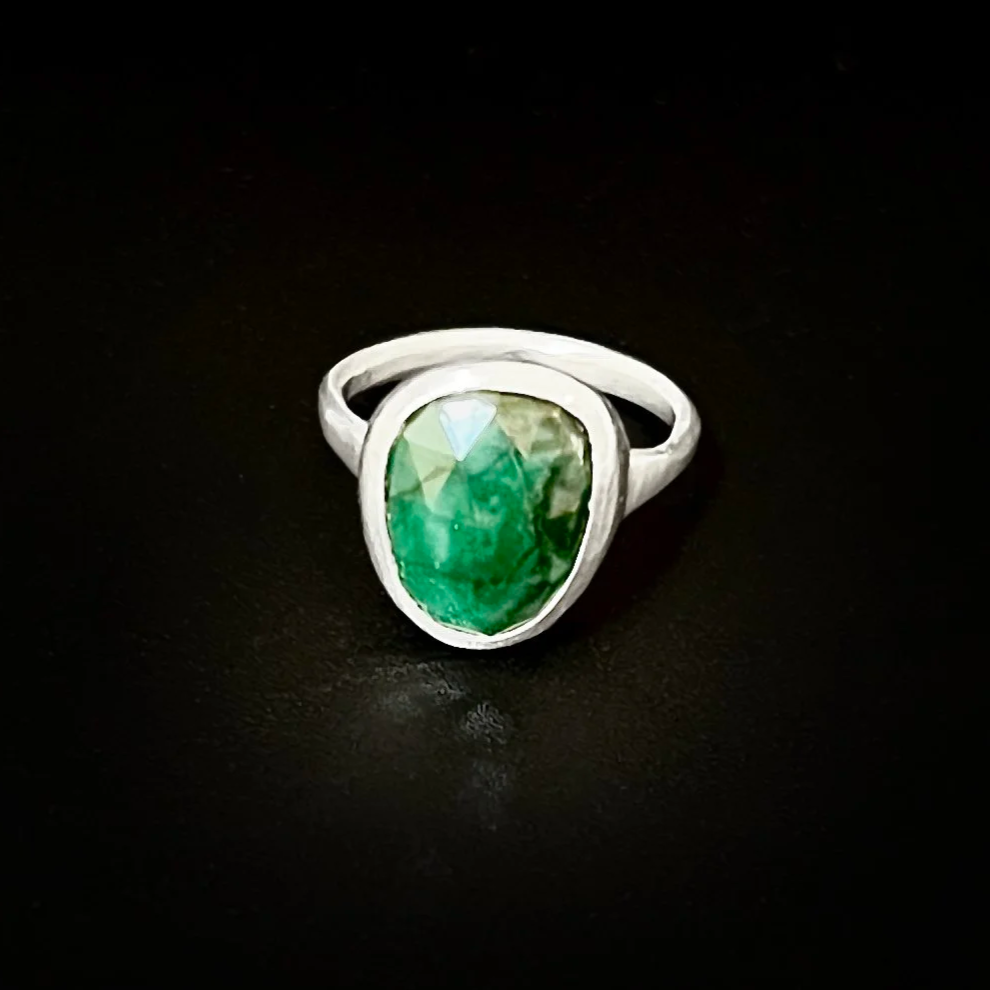 Modern Rose-Cut Emerald Ring