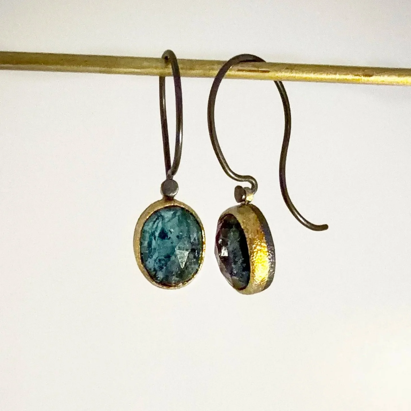 Teal Kyanite and Gold Earrings