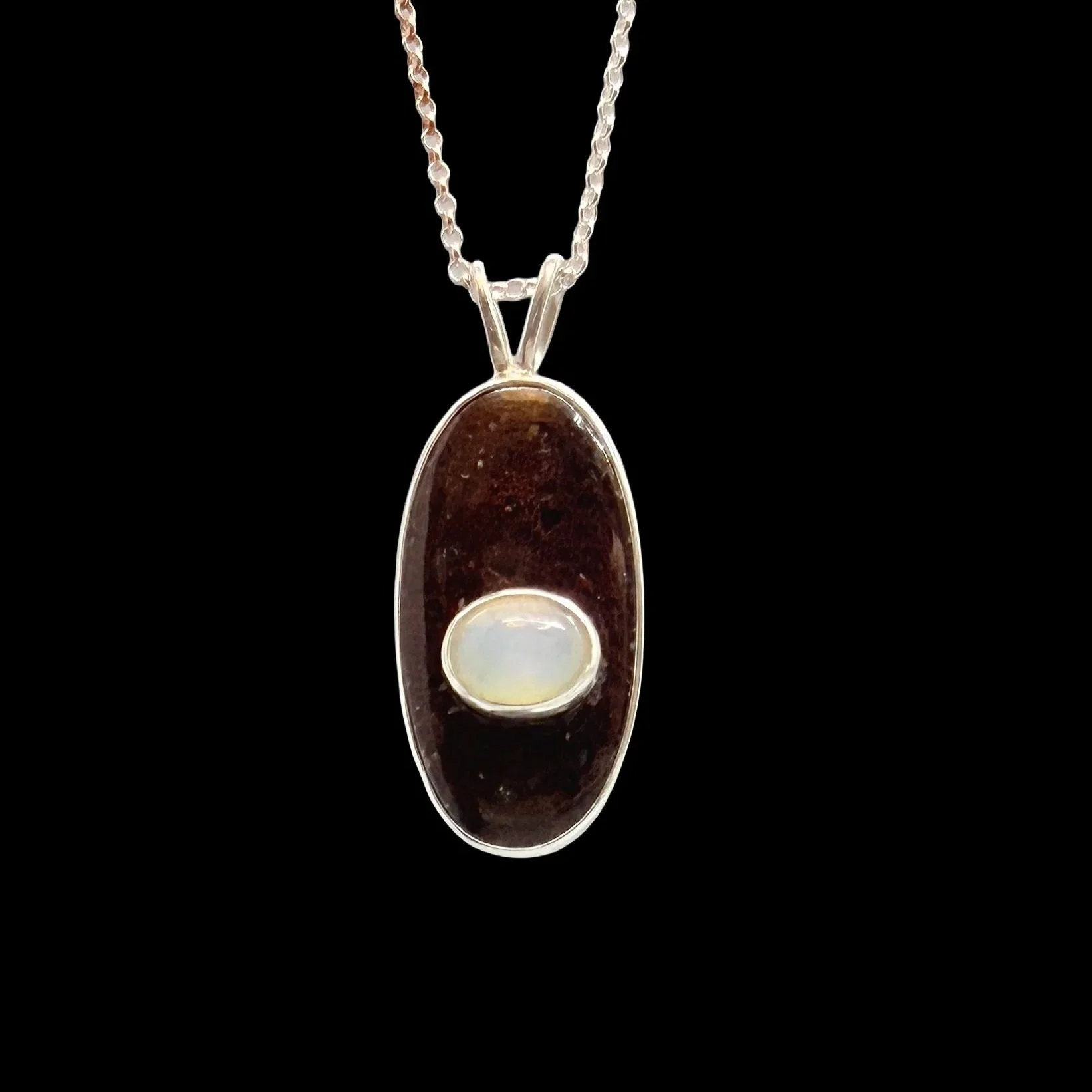 Dinosaur Fossil and Opal Pendant