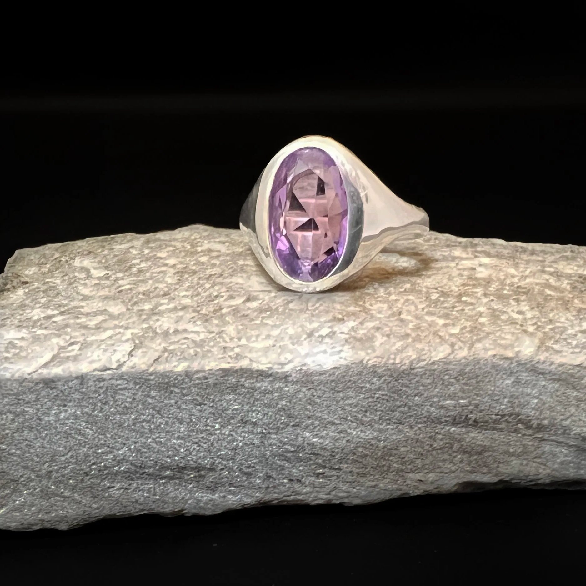 Modern Rose-Cut Amethyst Ring