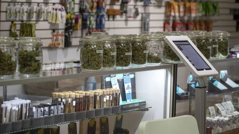 A view of an illegal marijuana dispensary after the Department of Water & Power shut off its utilities in Wilmington, Calif. on May 14. (Allen J. Schaben / Los Angeles Times)