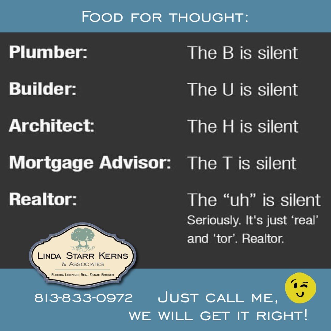 No matter how you say it, we will get it right! Call us today, with all your real estate needs. 😀

#realestate #realty #broker #forsale #newhome #househunting #property #properties #realtorpascocounty #buyinghomes #sellinghomes #lindastarrkerns #pre