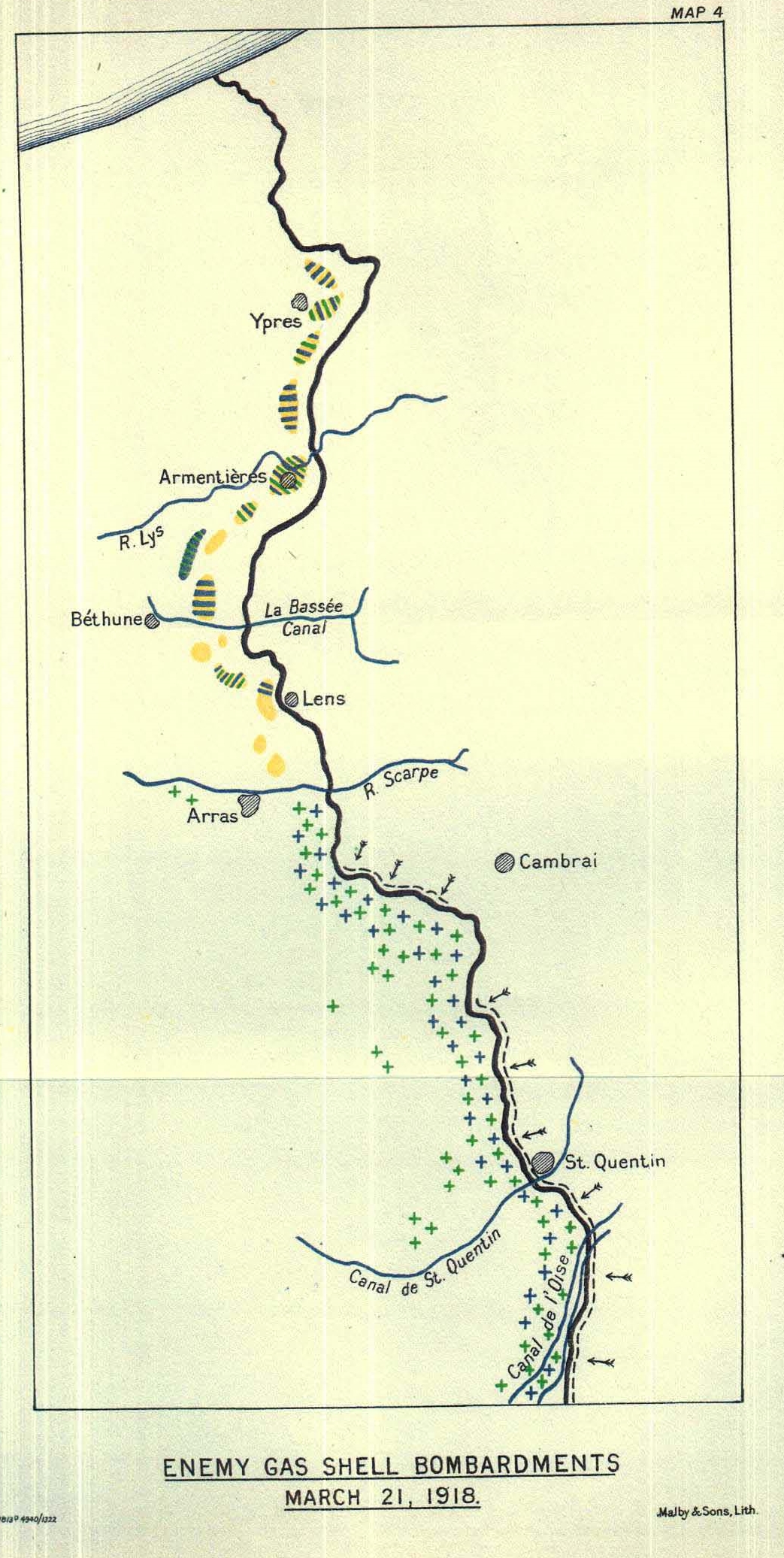 Map from William G. Macpherson,, W. P. Herringham, Thomas R. Elliott, and Andrew Balfour, Medical Services; Diseases of the War, Volume II – Including the Medical Aspects of Aviation and Gas Warfare and the Gas Poisoning in Tanks and Mines (London: H. M. Stationery Office, 1923).