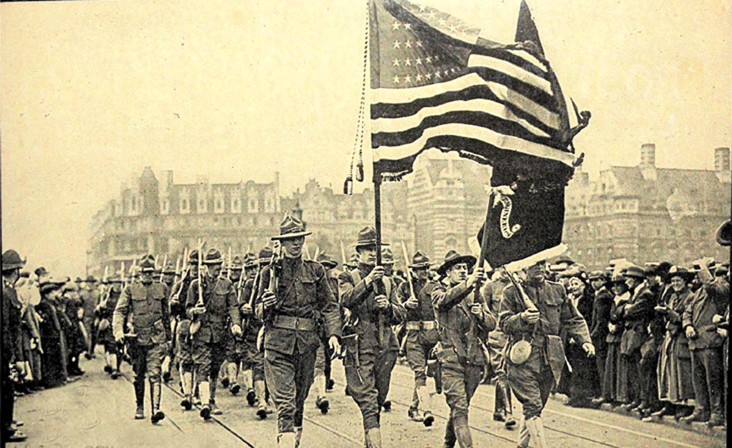 Members of the American Expeditionary Force March in Paris. Image: Public Domain.
