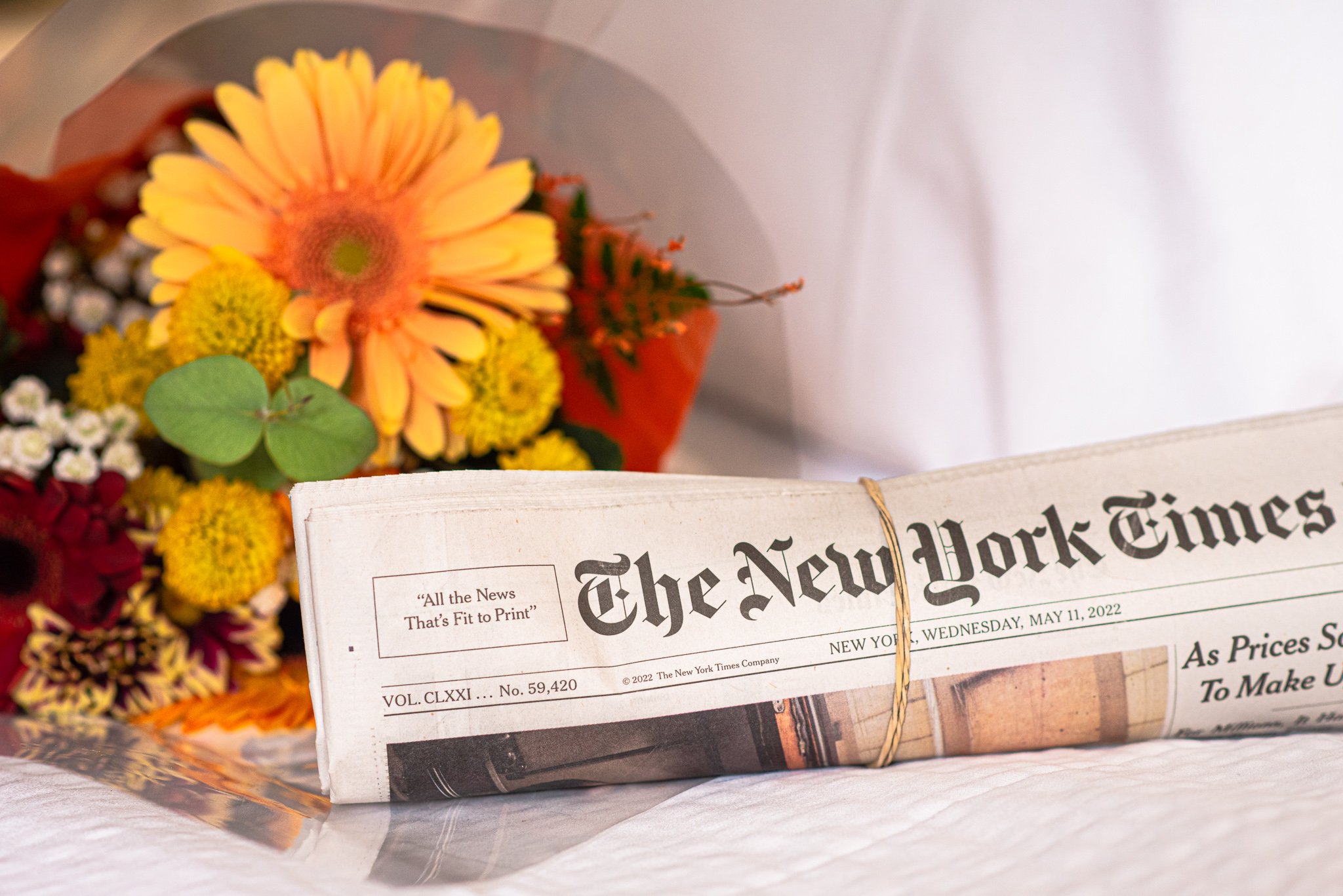 Flowers and newspaper