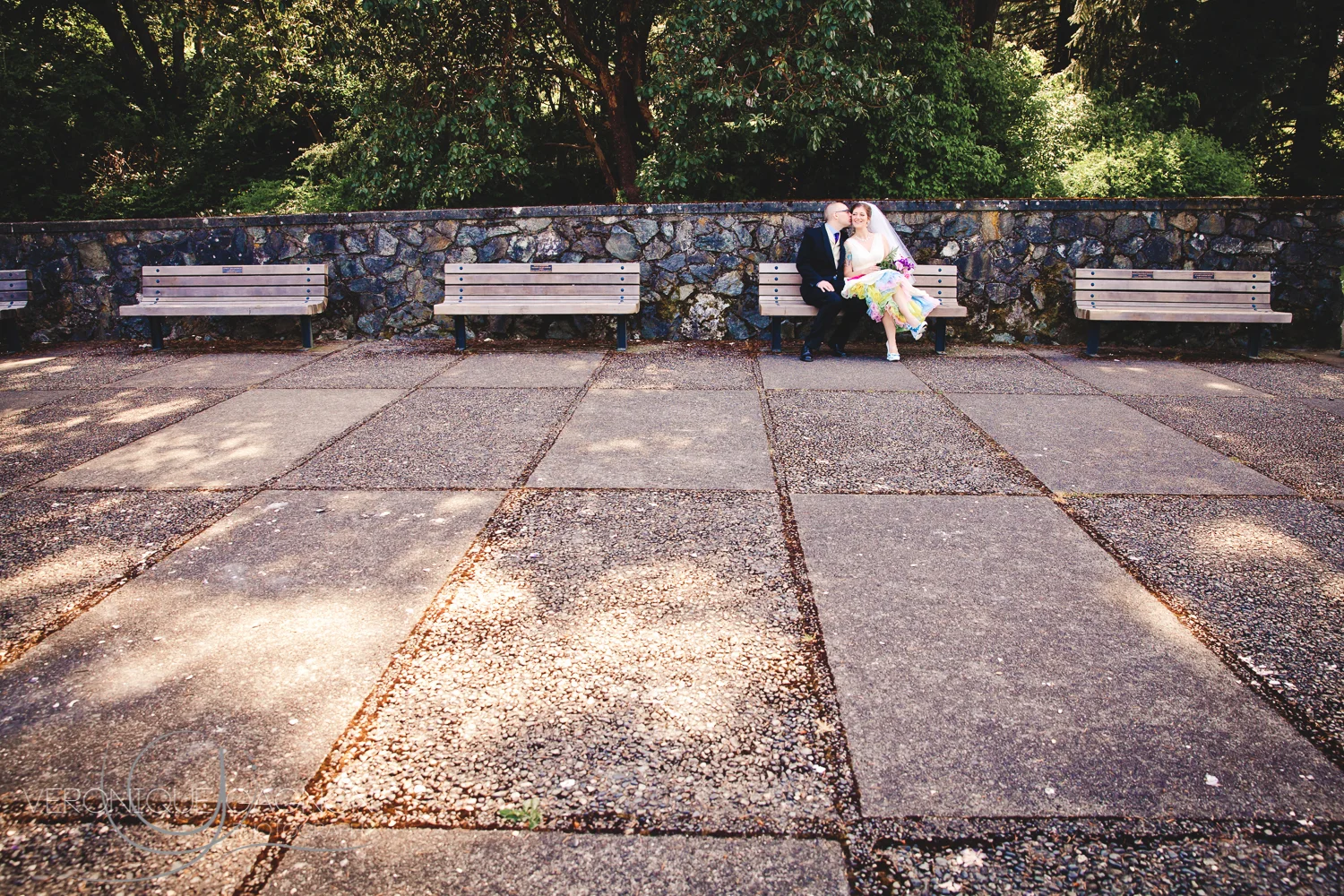 A kiss on the bench.