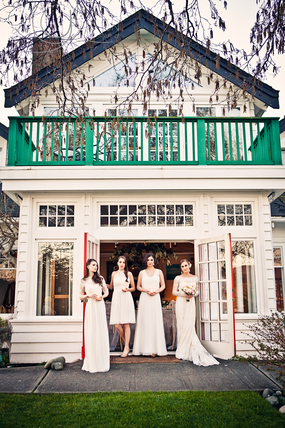 Bridal party all in white