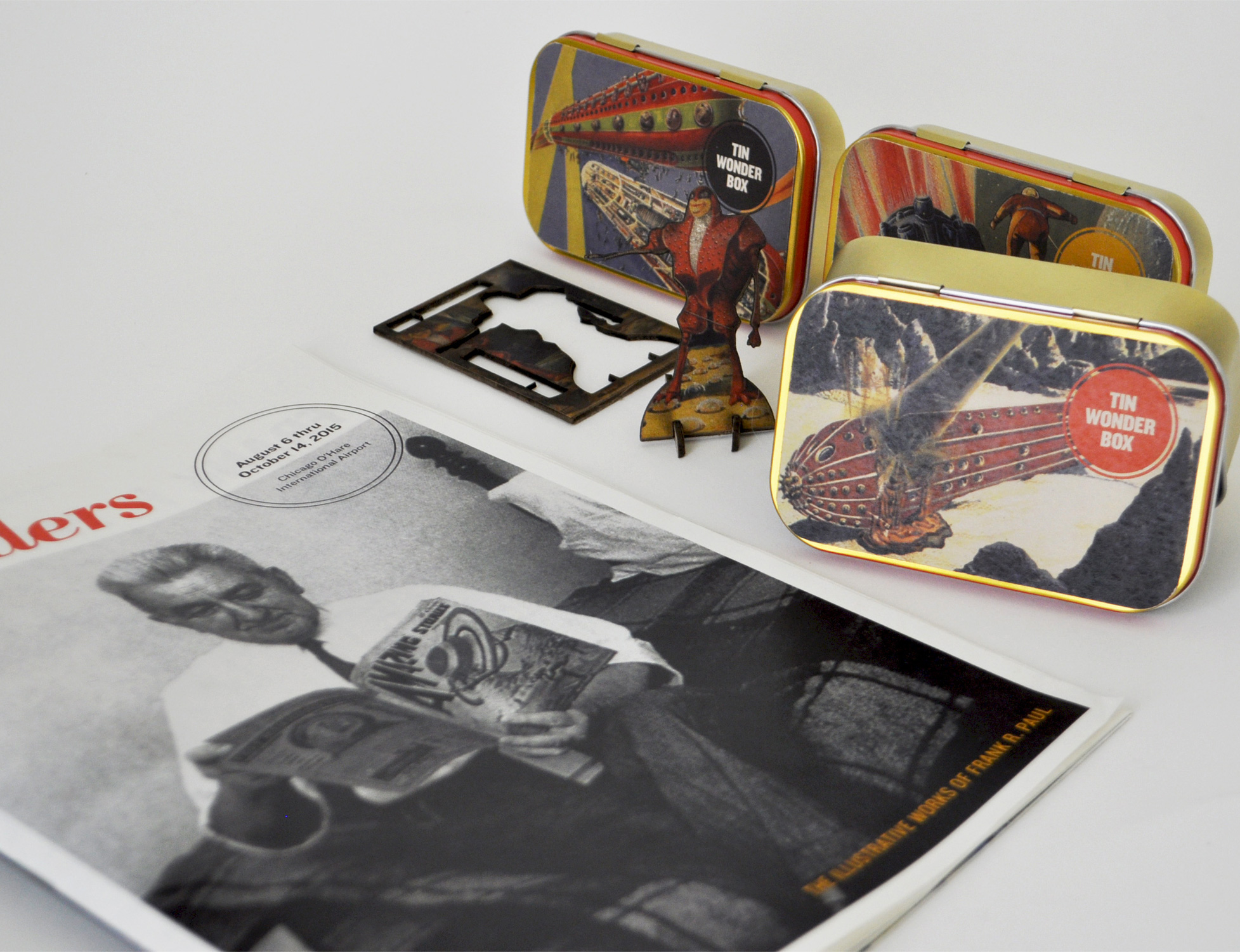  Editorial, print &amp; packaging design for an exhibit about American Sci-Fi illustrator, Frank R. Paul. 