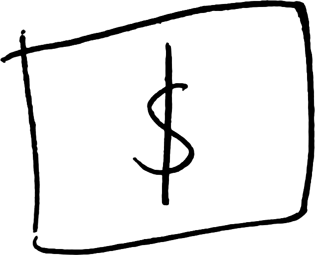 Rough sketch of a dollar sign inside a rectangle.