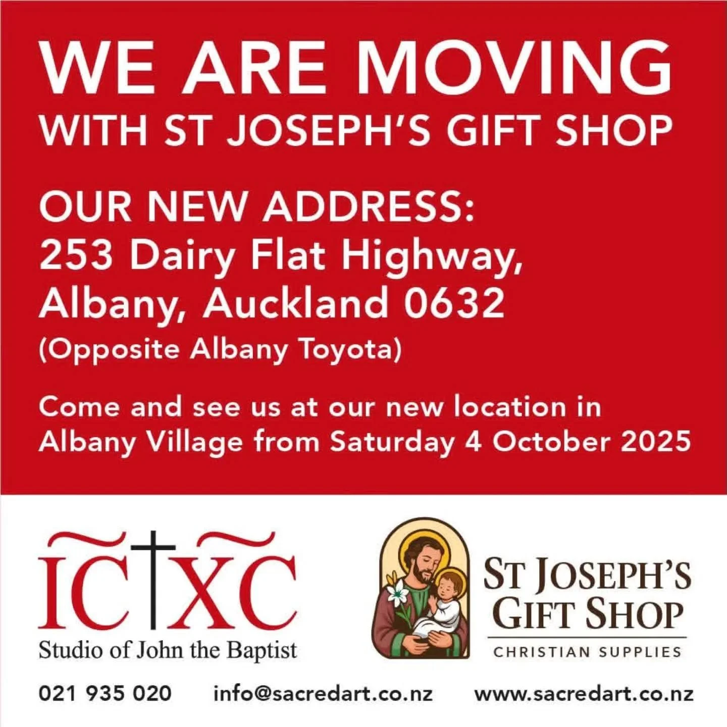 We are moving together with ST JOSEPHS CENTRE GIFT SHOP to Albany!