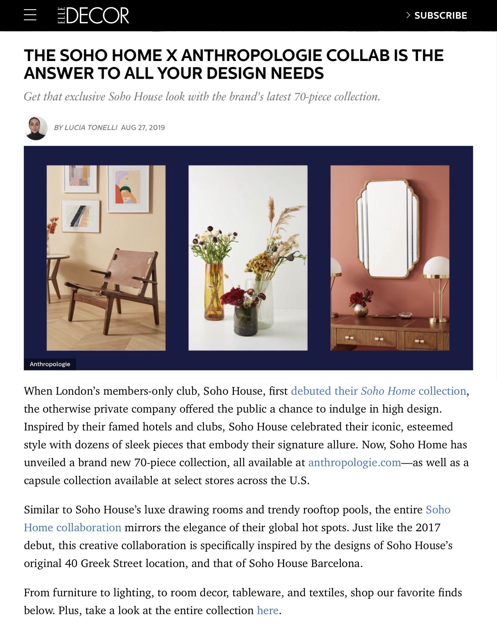 Soho Home x Anthropologie