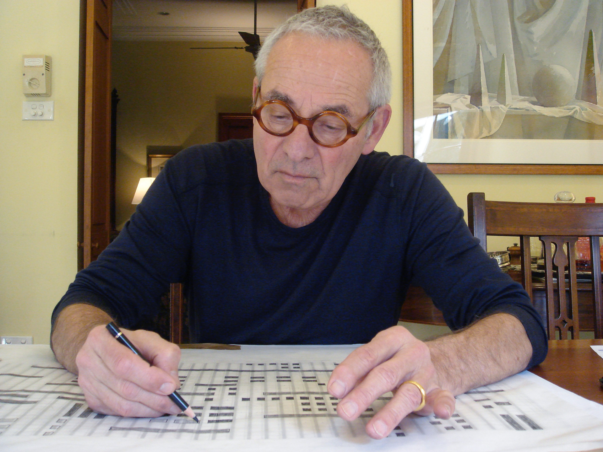 Born in New York, designer George Freedman will be remembered for the considerable influence he has had on Australia's interior design culture over the past 40 years. This is one of the few photos taken of George doing what he loved best. Photo by Peter J O'Brien.