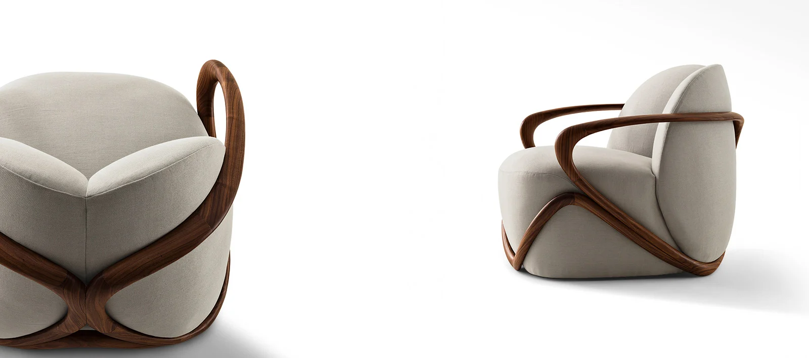 The Giorgetti Hug armchair demonstrates the luxurious Italian brand's commitment to quality and use of unusual organic shapes in their designs.