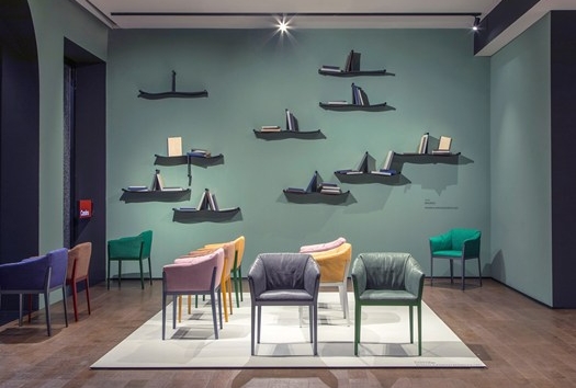 The Baleno shelving system and Cotone armchair by Ronan and Erwan Bouroullec for the Cassina Contemporary collection.