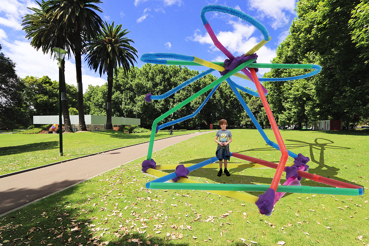 Pipe cleaners, coloured straws and plasticine were the tools of choice for this pavilion of the future designed by Max DC. Collage by Sammy Kudret, Wenrong Cai and Tania Davidge.