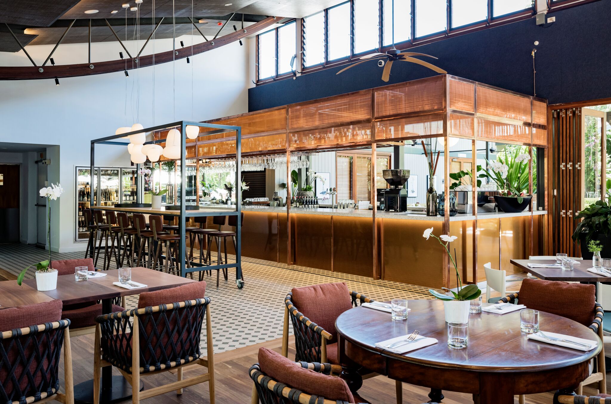 The restaurant offers a fresh new food offering under the direction of head chef Matthew Kemp and an eclectic collection of furniture, with new pieces by B&B Italia, Moooi and GTV mixed in with colonial antiques sourced from around Australia. Photo Michael Wee. 