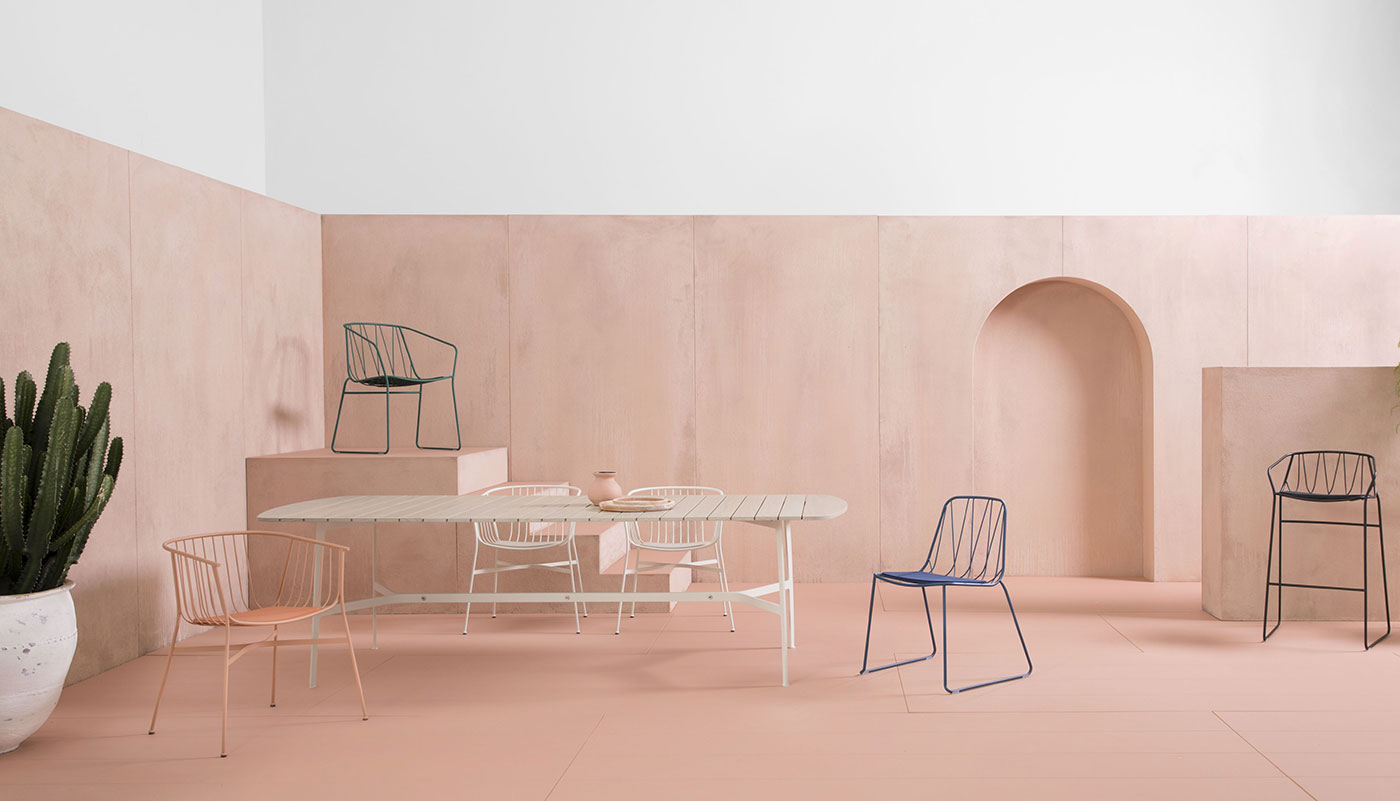 The Jeanette chairs and Eileen table are part of SP01's outdoor collection designed by Tom Fereday. Photo Jason Busch. 