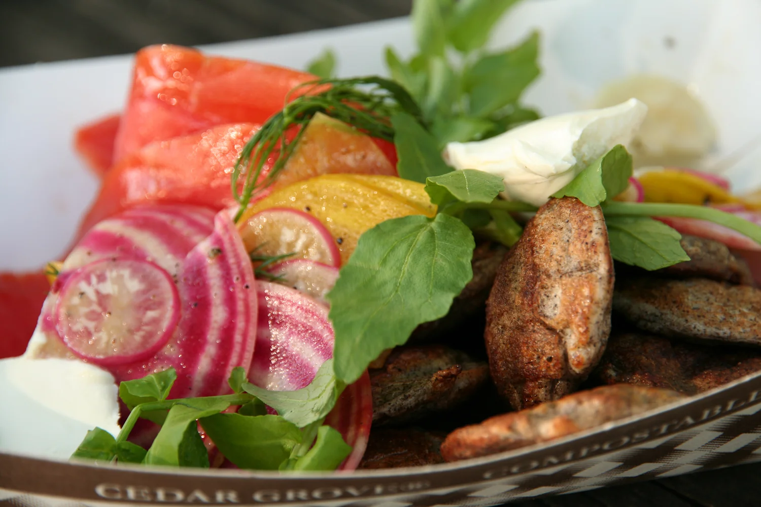Lokified // Loki Fish Co. lox, Root Vegetable Salad, Créme Fraîche