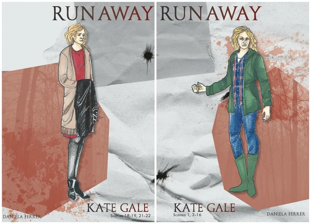 Short Film: Runaway. IlIustrations of Kate's costumes. Illustrations/costumes design: Daniela Ferrer