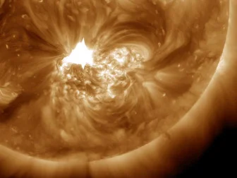 A solar flare erupting from the sun on July 12, 2012 was as big as the Carrington Event . When the cloud of particles got here, over the period of July 14-16, millions of people got to see beautiful aurora around the world. Fortunately, the worst of the storm missed earth, sparing our electric grid. NASA.