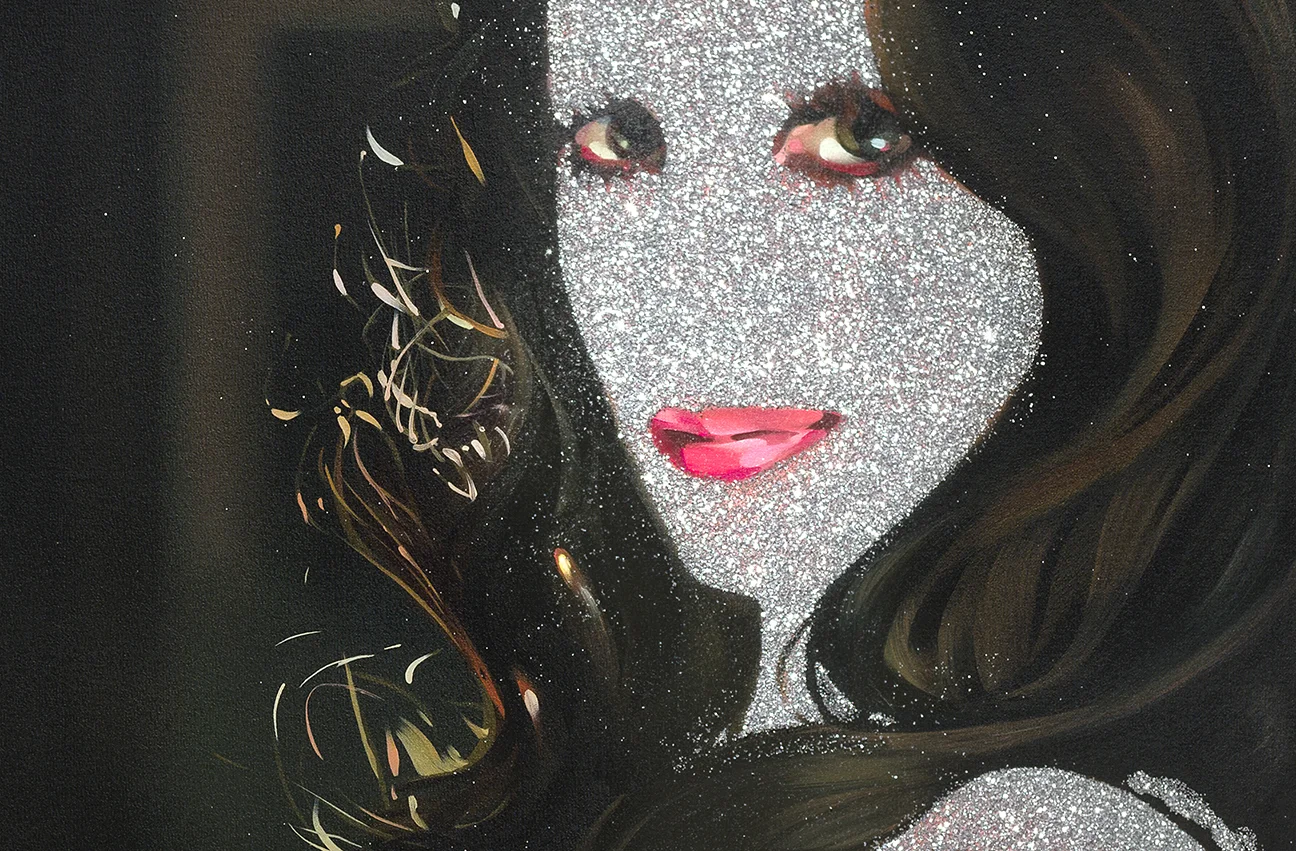 Rebecca Campbell, Glitter Girl (detail,) 2015, oil on canvas, 84" x 65"