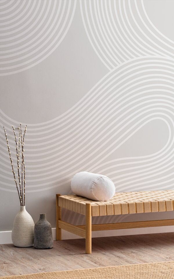 Neutral Curvy Lines Modern Zen Garden Wallpaper Mural.jpeg