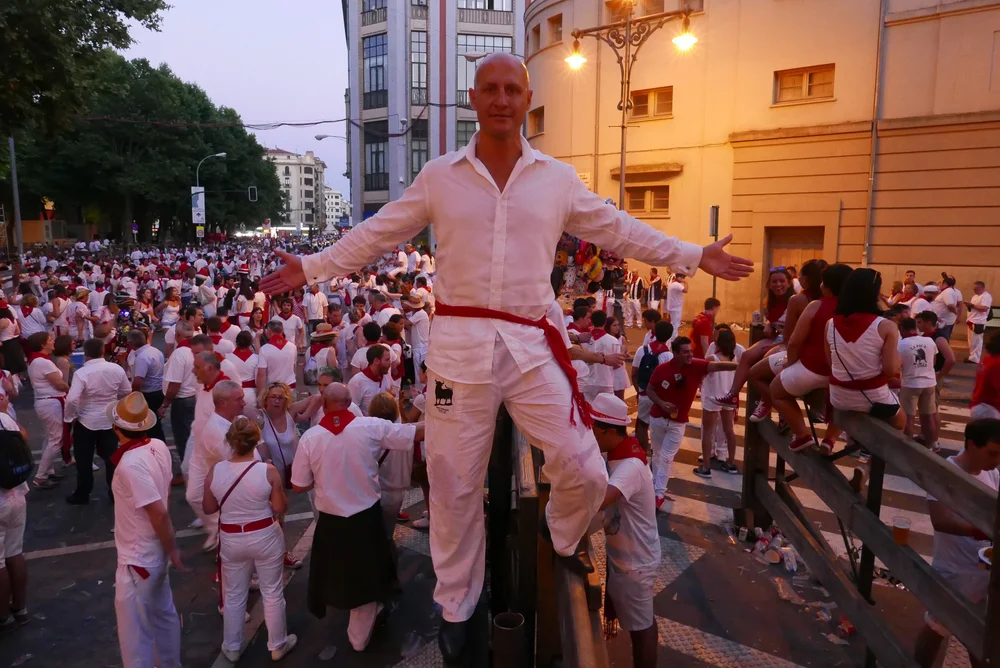Celebrating on my barrier after the running of the bulls
