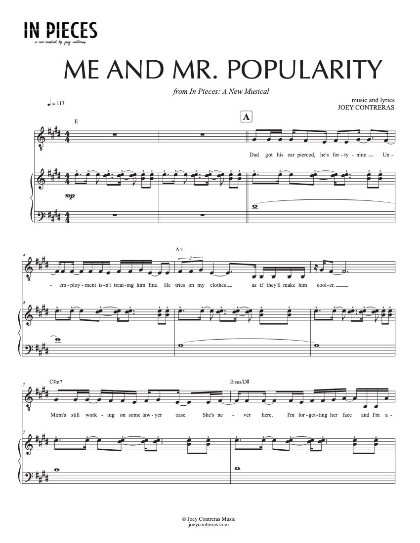 Me and Mr. Popularity [from In Pieces] - Sheet Music — JOEY CONTRERAS