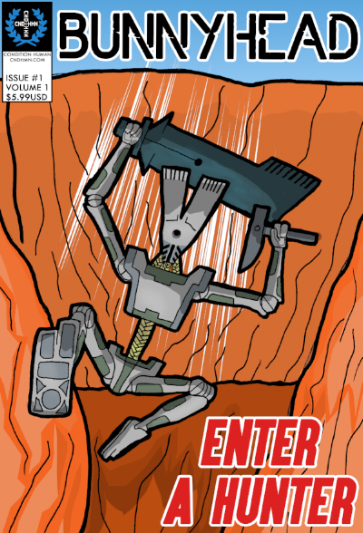 Introducing BUNNYHEAD! " After awakening with its memory wiped a lone robot must fight for survival on a ruined world battling cyborg invaders from space while trying to piece together the mystery of its vanished memory and the Creators who made it. "