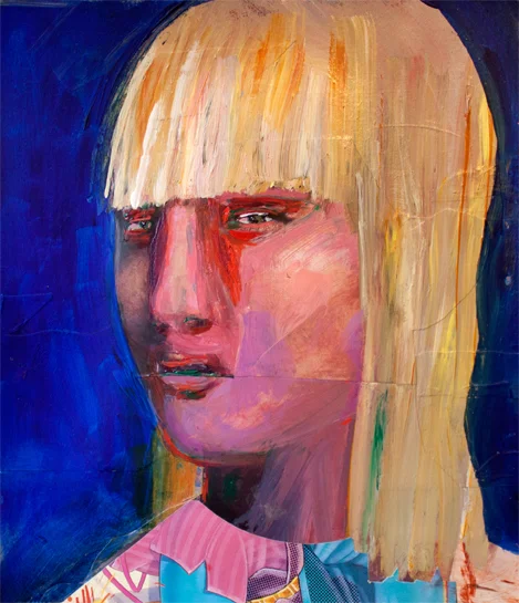 Molly, acrylic and collage on paper, 7.5 x 8.5 inches, 2015