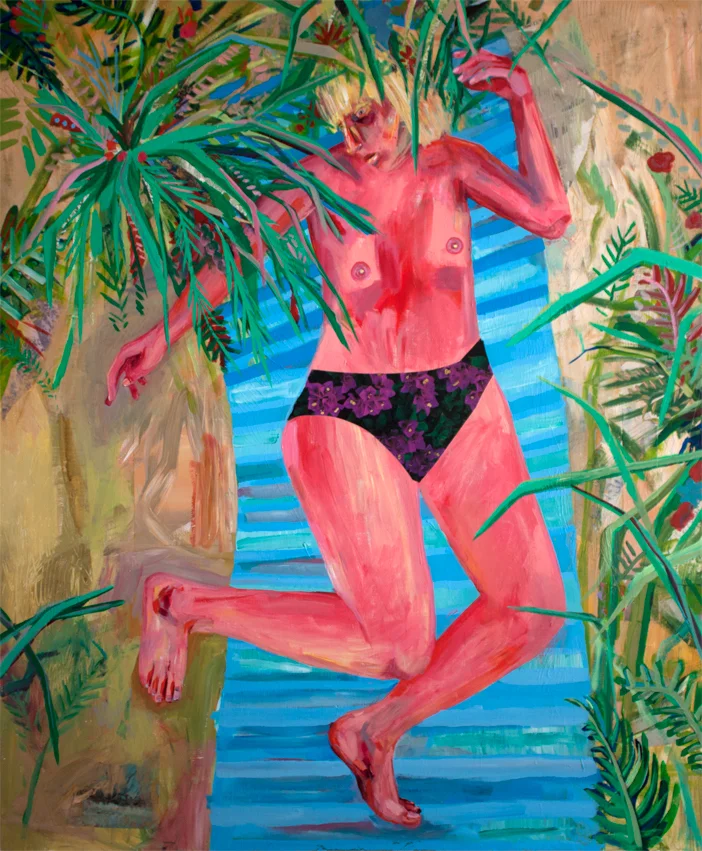 Sister Wants to be Pink , acrylic and collage on panel, 48 x 40 inches, 2014