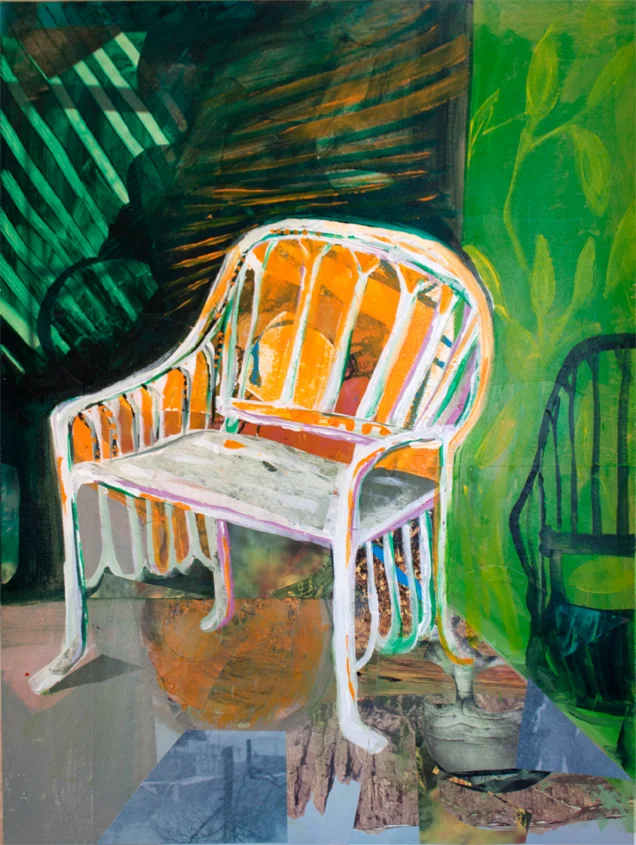 Wicker, acrylic and collage on paper, 18 x 24 inches, 2013