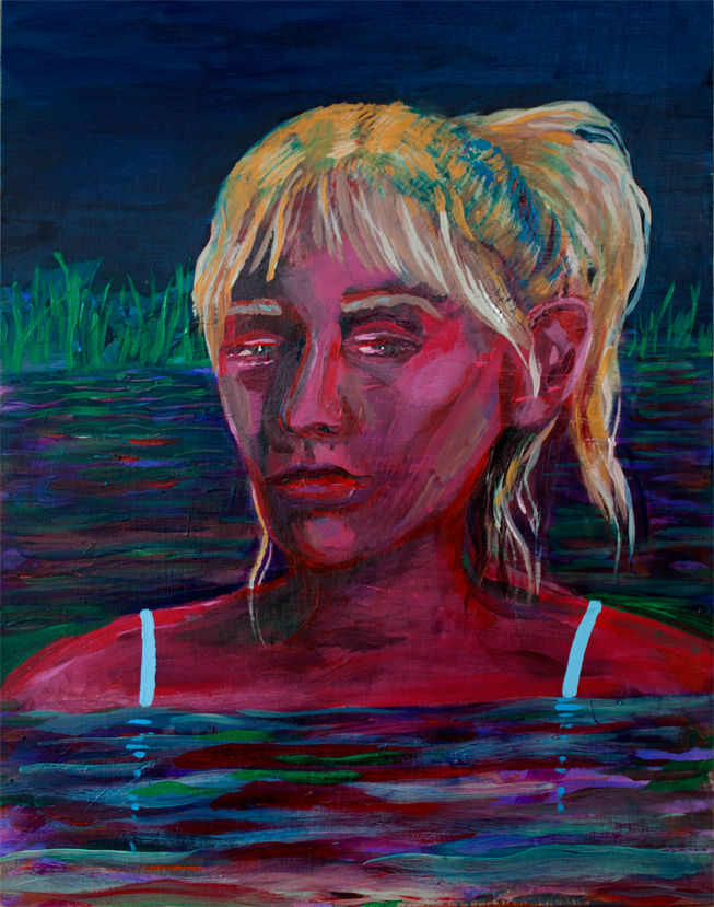   Night Swimmer,&nbsp; acrylic on panel, 8 x 10 inches, 2016 
