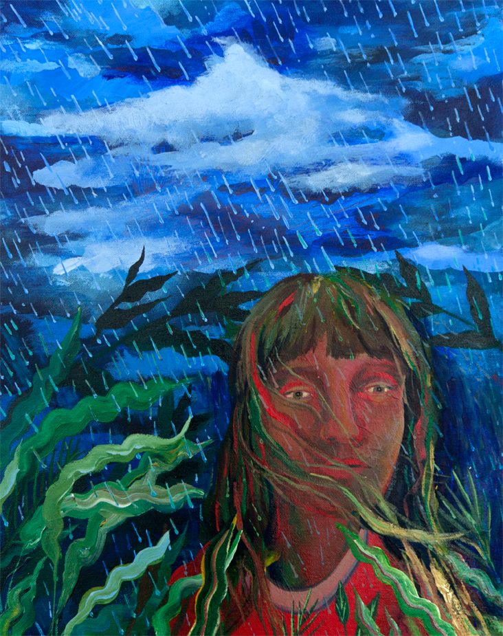   Girl in the Rain,&nbsp; acrylic on canvas mounted on panel, 20 x 16 inches, 2016 