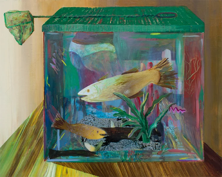 Yellow Fish, acrylic and collage on panel, 16 x 20 inches, 2016