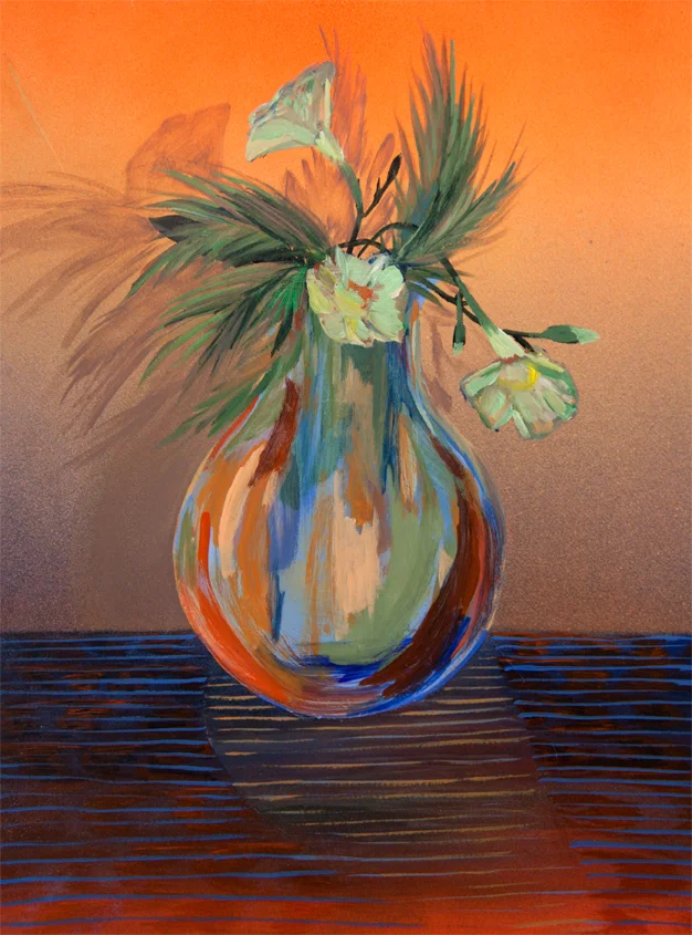 Morning Glories with Orange, acrylic and spray paint on paper, 16 x 12 inches, 2017